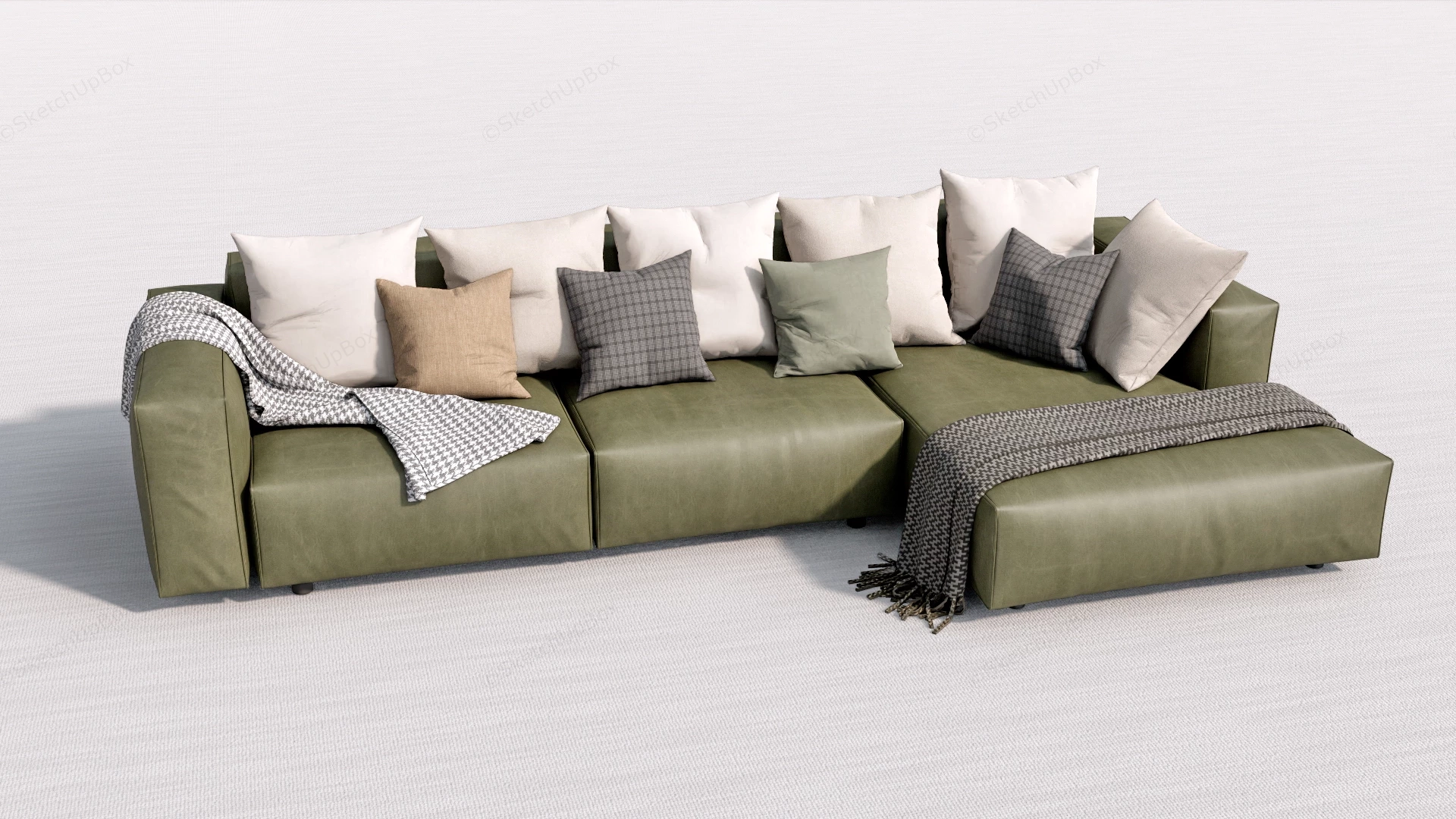 Olive Green Sectional Sofa sketchup model preview - SketchupBox