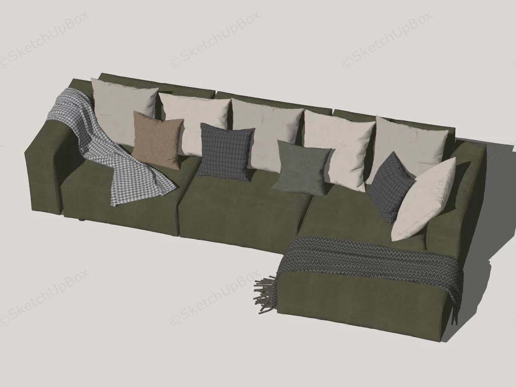 Olive Green Sectional Sofa sketchup model preview - SketchupBox