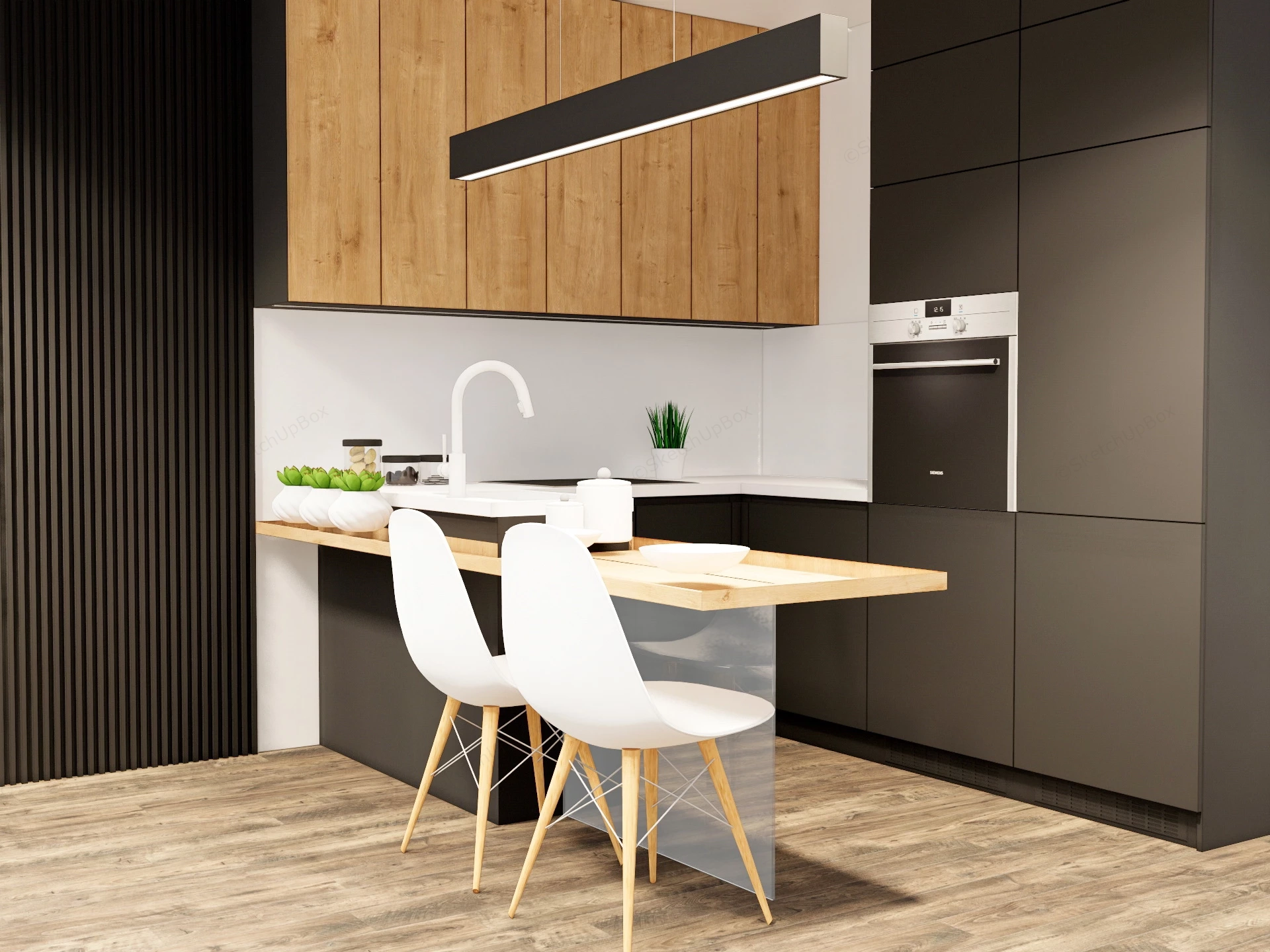 Black And White Small Kitchen sketchup model preview - SketchupBox