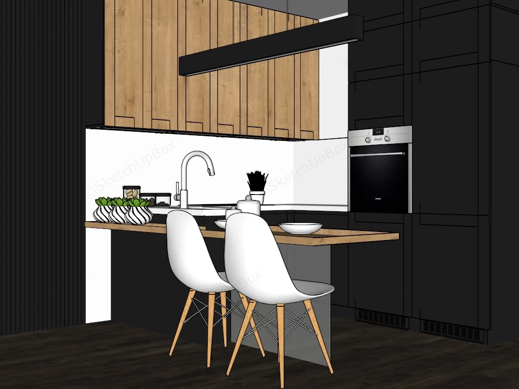 Black And White Small Kitchen sketchup model preview - SketchupBox