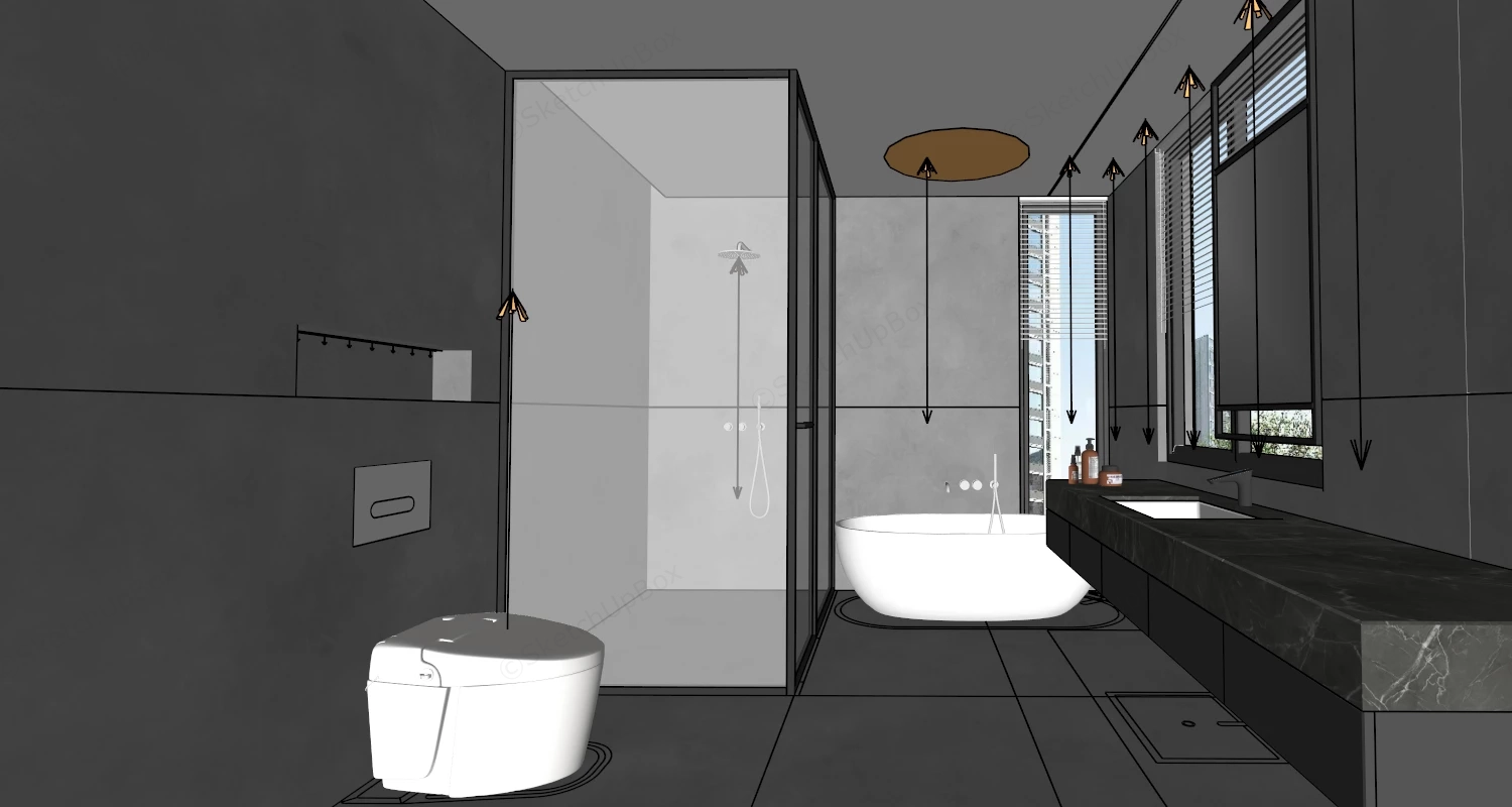 Dark Gray Bathroom sketchup model preview - SketchupBox