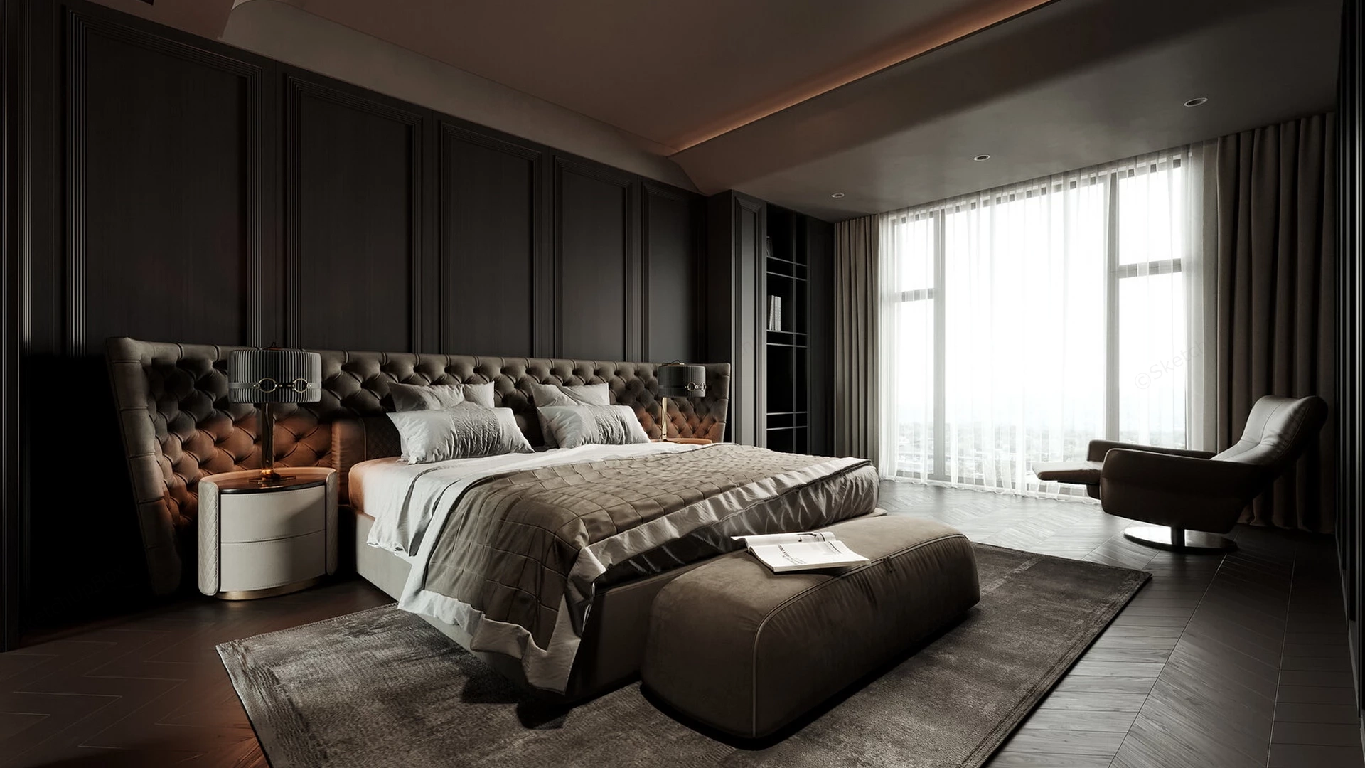 Dark Modern Luxury Bedroom sketchup model preview - SketchupBox