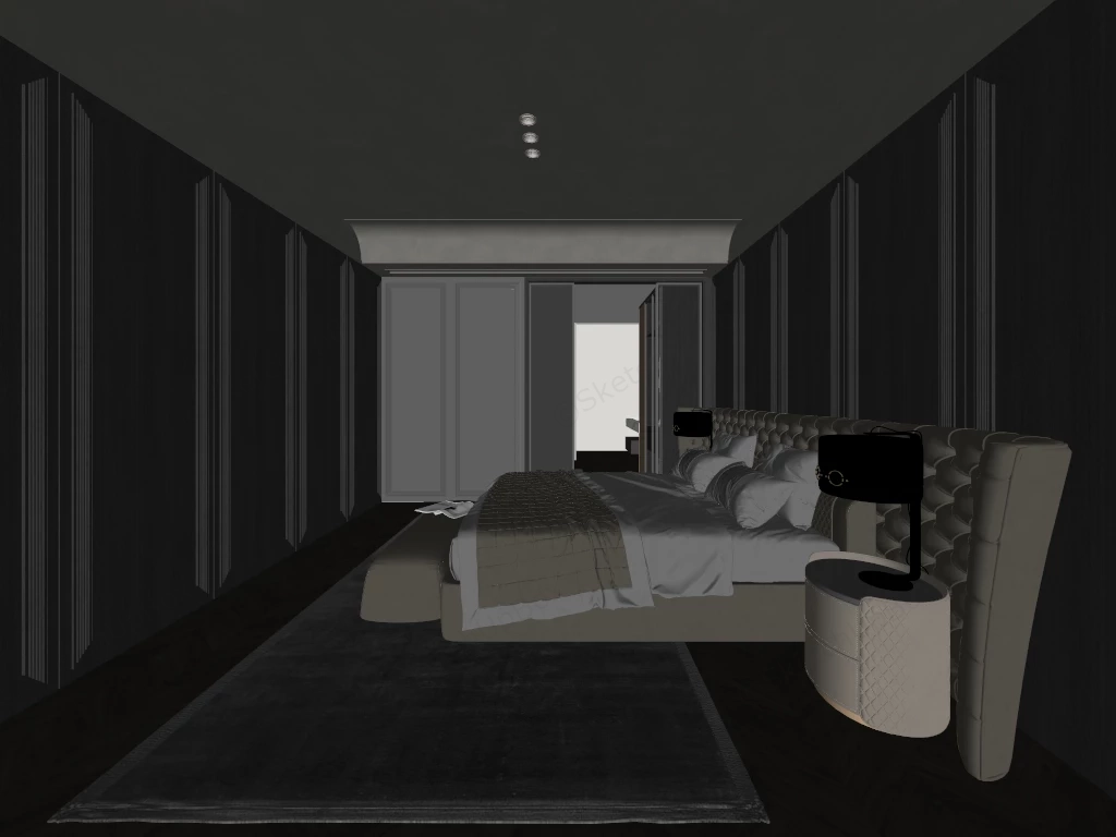 Dark Modern Luxury Bedroom sketchup model preview - SketchupBox