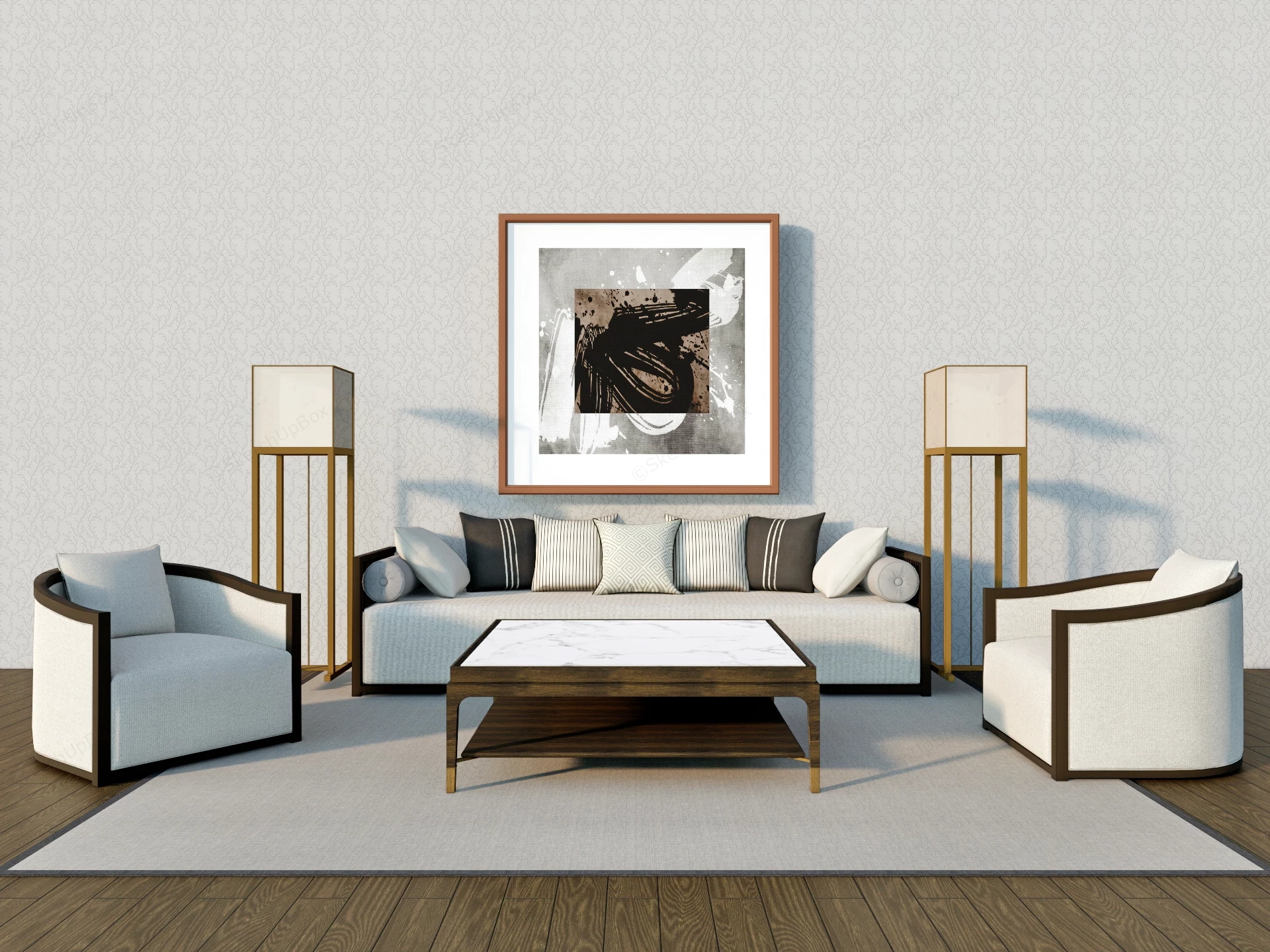 Modern Chinese Living Room Sofa Set sketchup model preview - SketchupBox