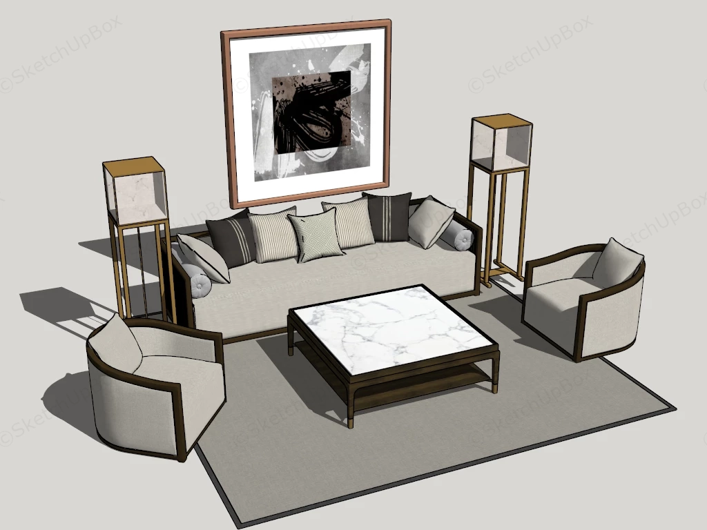 Modern Chinese Living Room Sofa Set sketchup model preview - SketchupBox