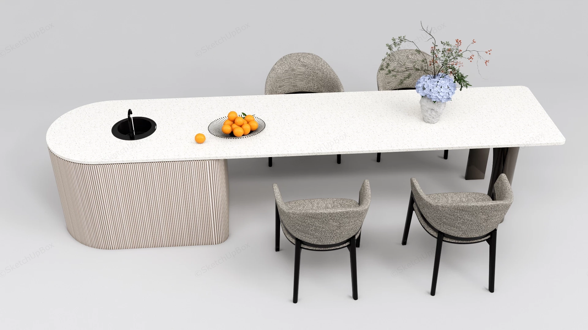 Kitchen Island Dining Table Combo sketchup model preview - SketchupBox