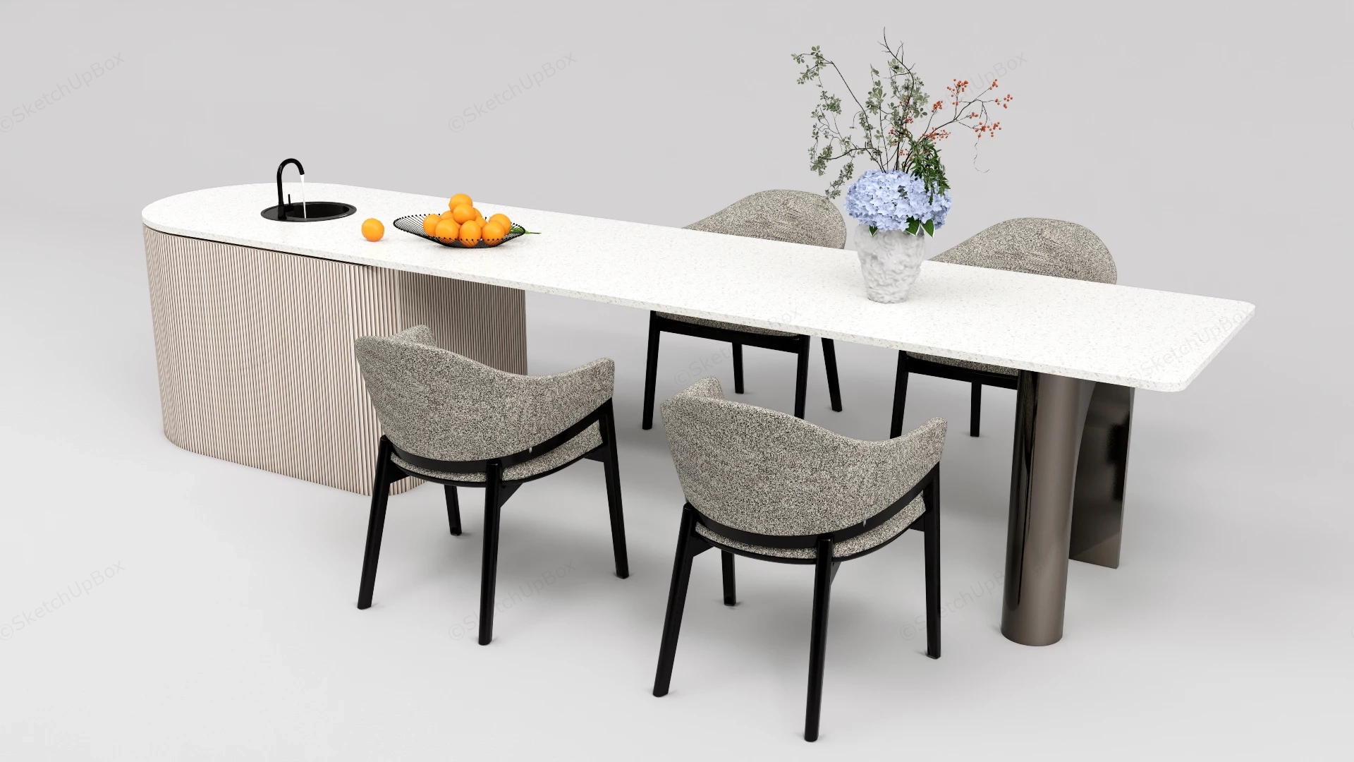 Kitchen Island Dining Table Combo sketchup model preview - SketchupBox