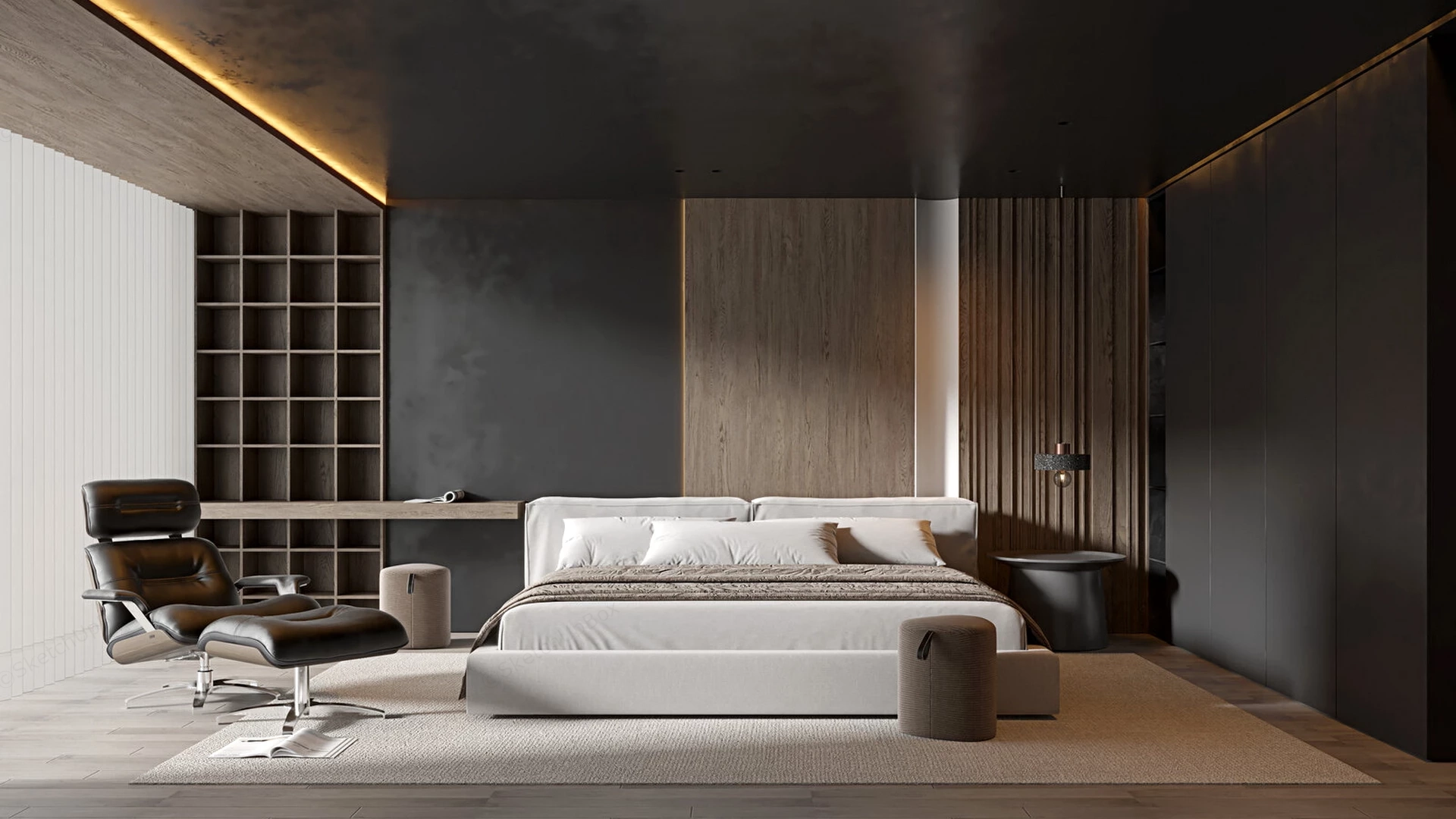 Dark Zen Bedroom Idea sketchup model preview - SketchupBox