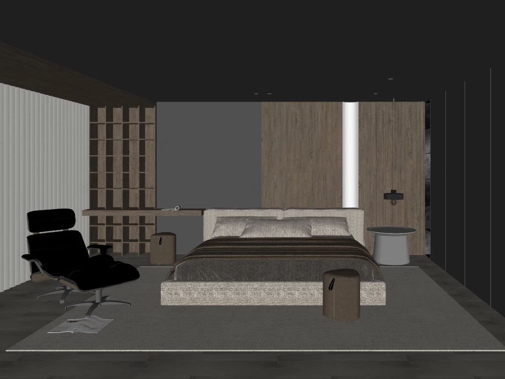 Dark Zen Bedroom Idea sketchup model preview - SketchupBox
