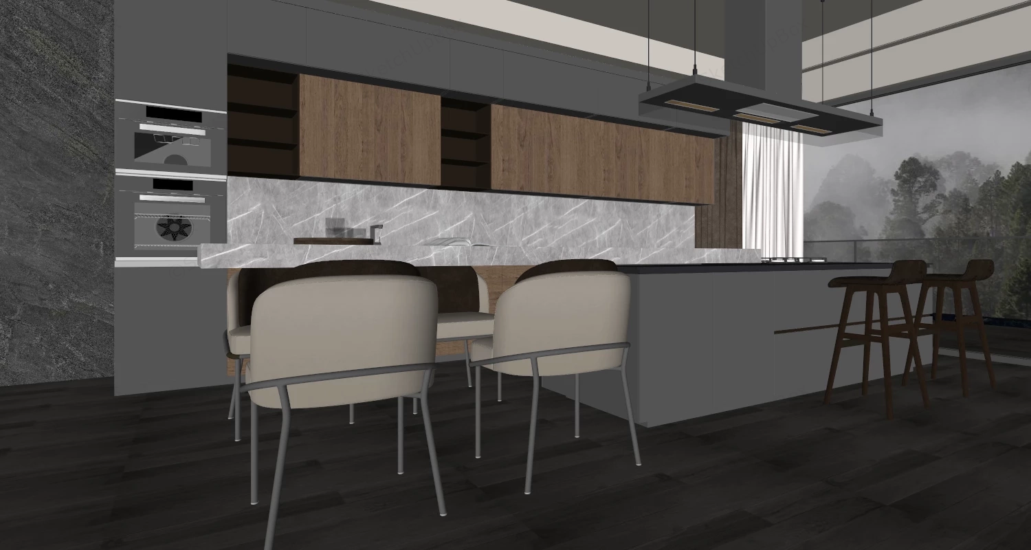 Minimalist Kitchen Design With Island sketchup model preview - SketchupBox