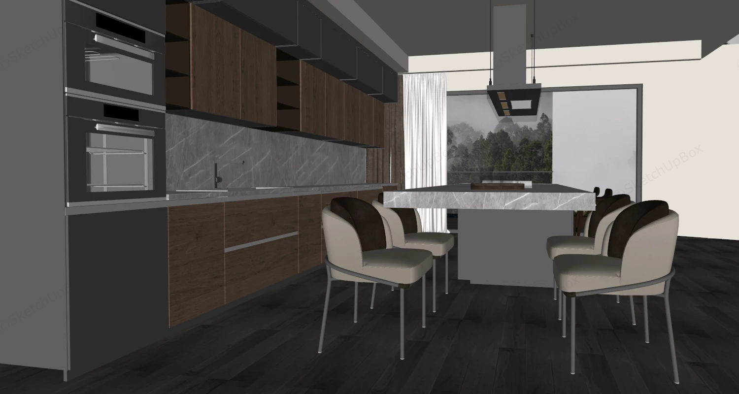 Minimalist Kitchen Design With Island sketchup model preview - SketchupBox