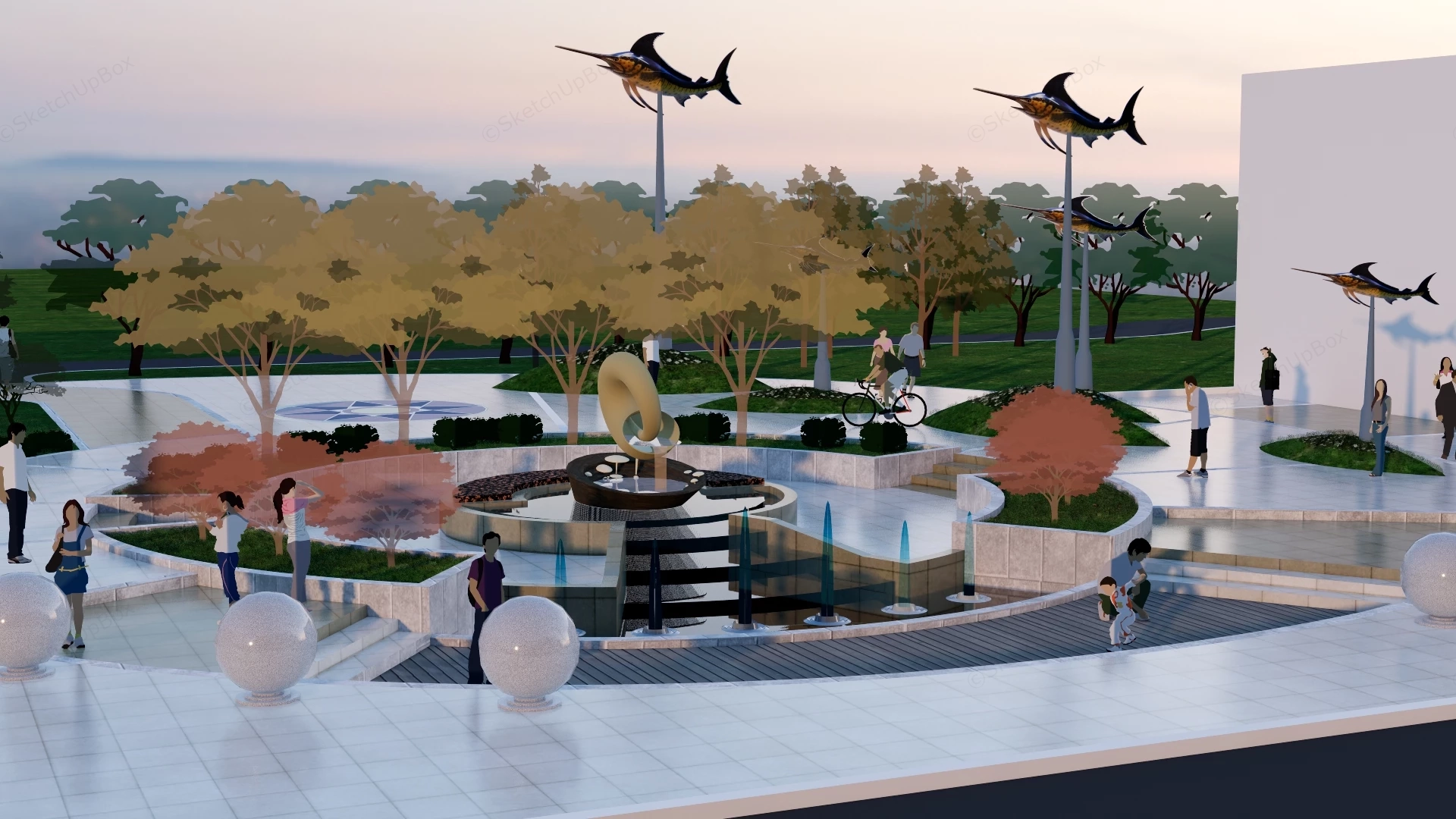 Urban Plaza Water Feature sketchup model preview - SketchupBox