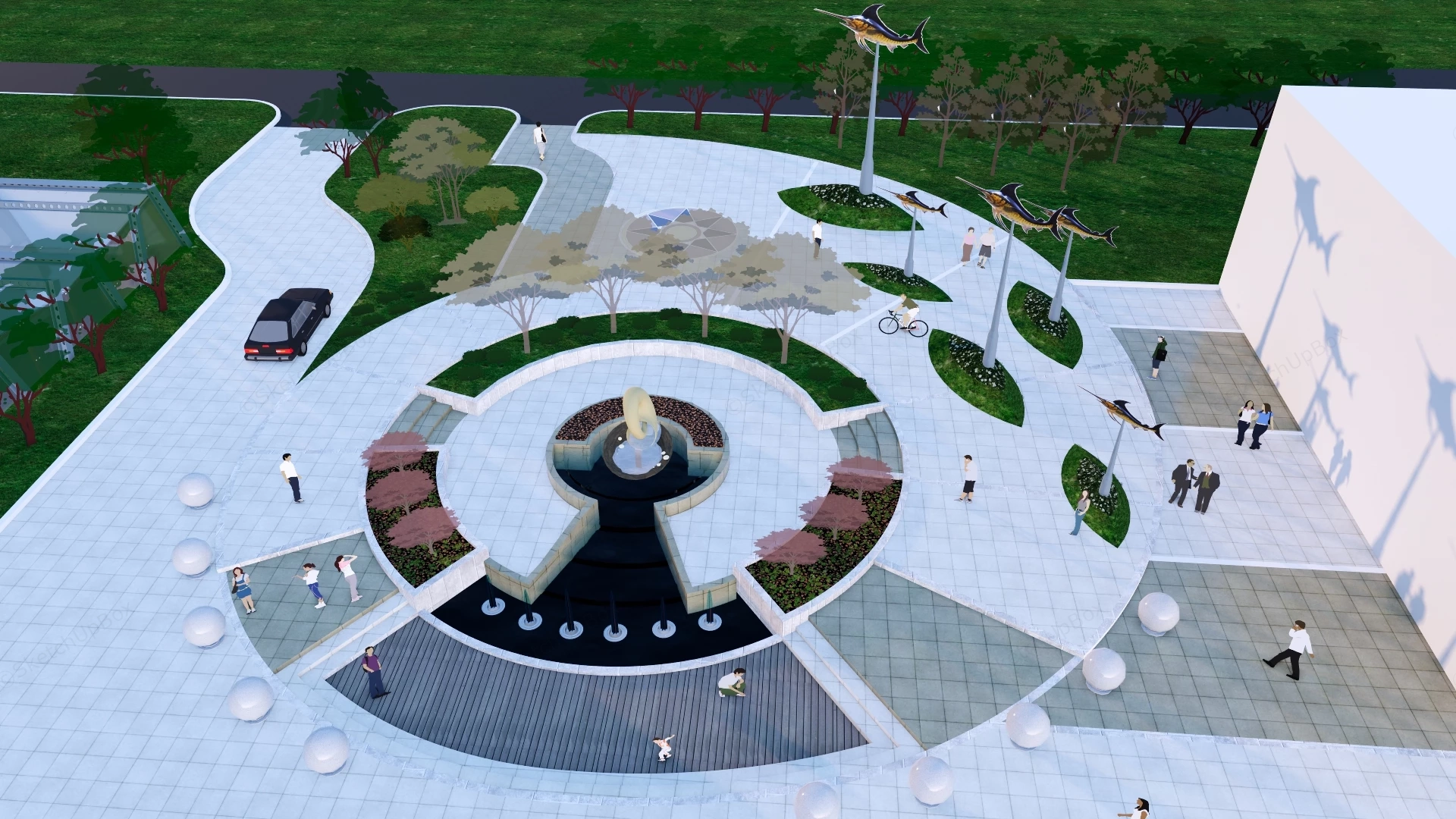 Urban Plaza Water Feature sketchup model preview - SketchupBox
