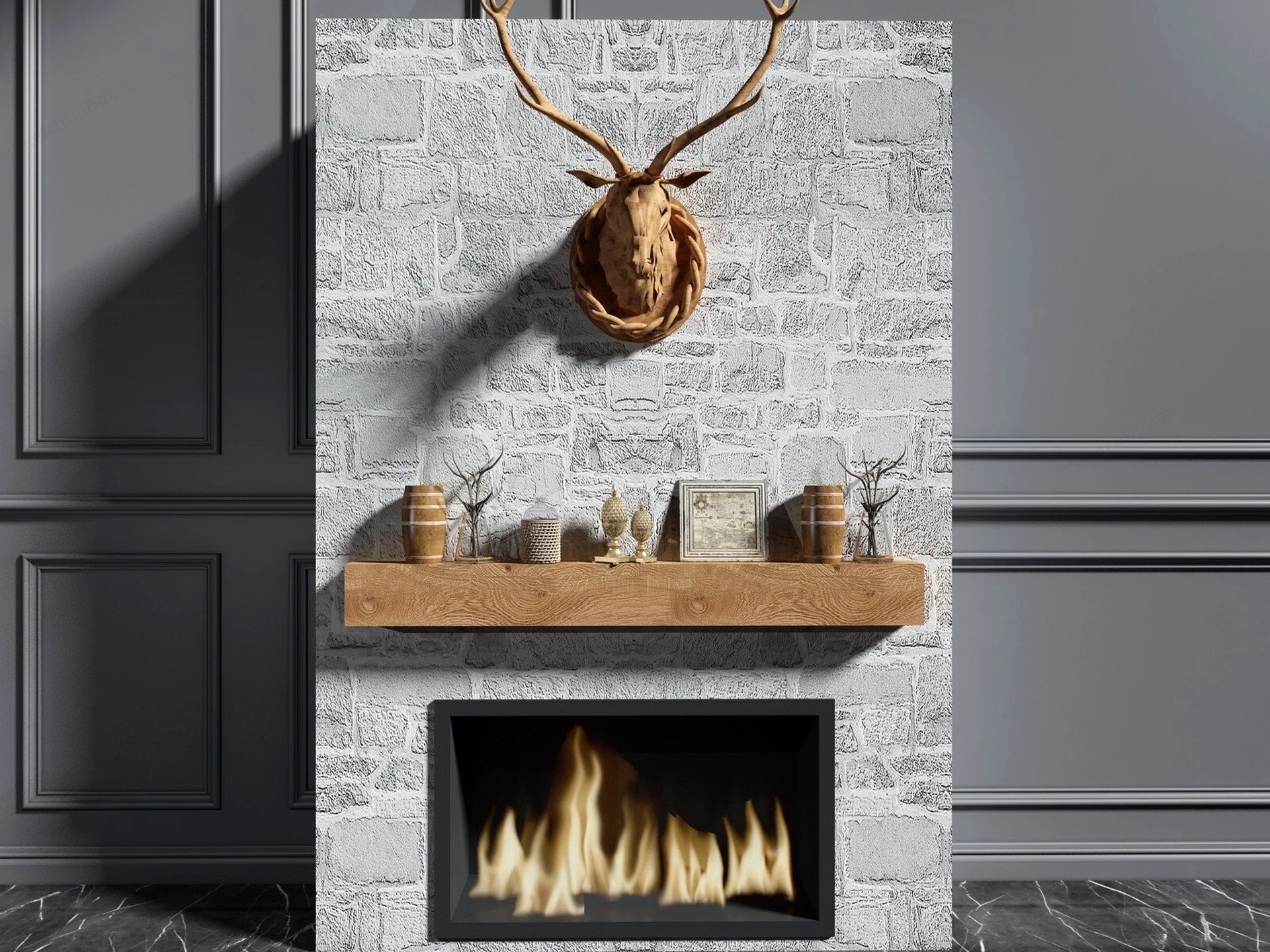 Rustic Stone Fireplace Design sketchup model preview - SketchupBox
