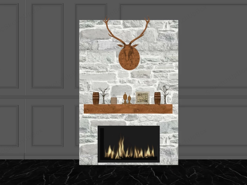 Rustic Stone Fireplace Design sketchup model preview - SketchupBox