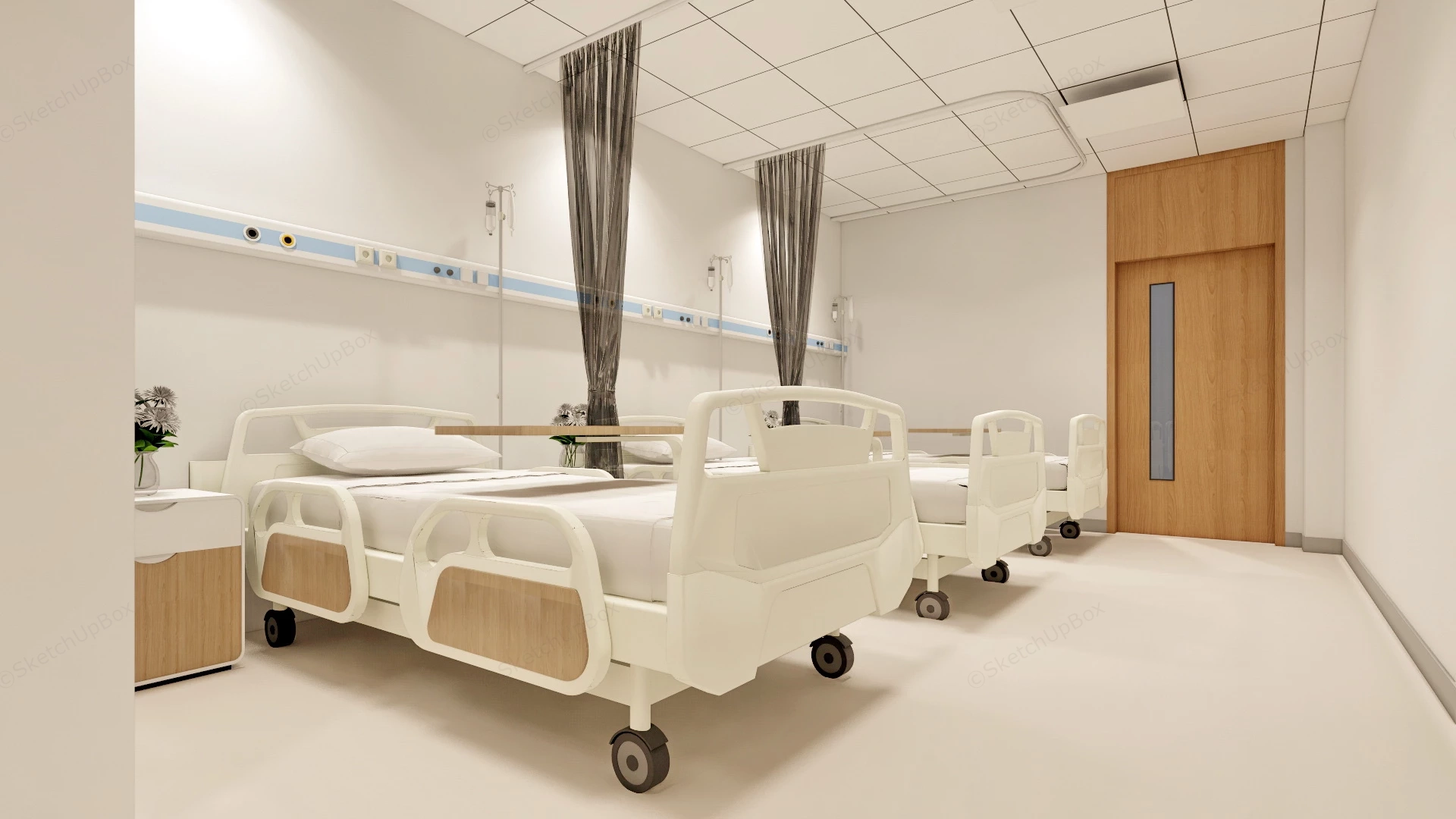 Modern Hospital Ward sketchup model preview - SketchupBox