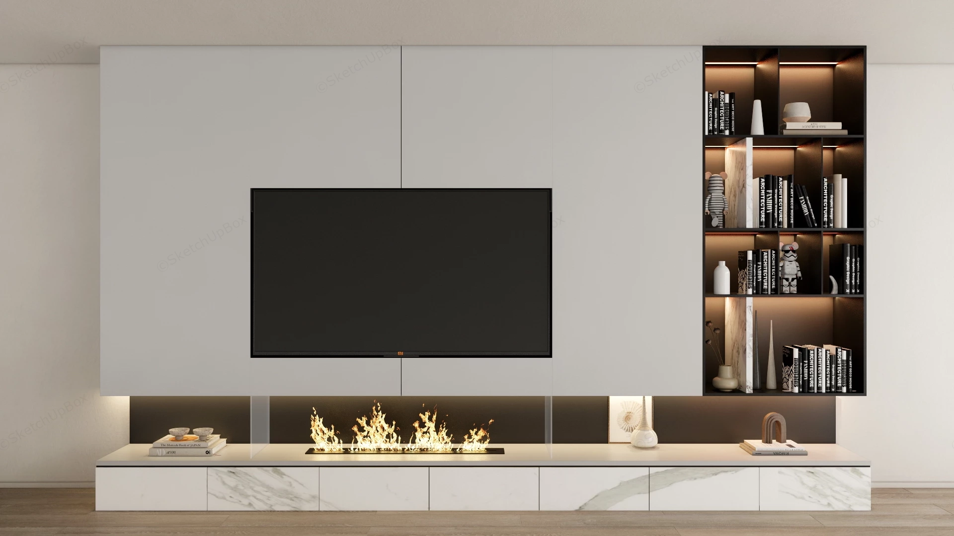 Modern Entertainment Wall Unit With Fireplace sketchup model preview - SketchupBox
