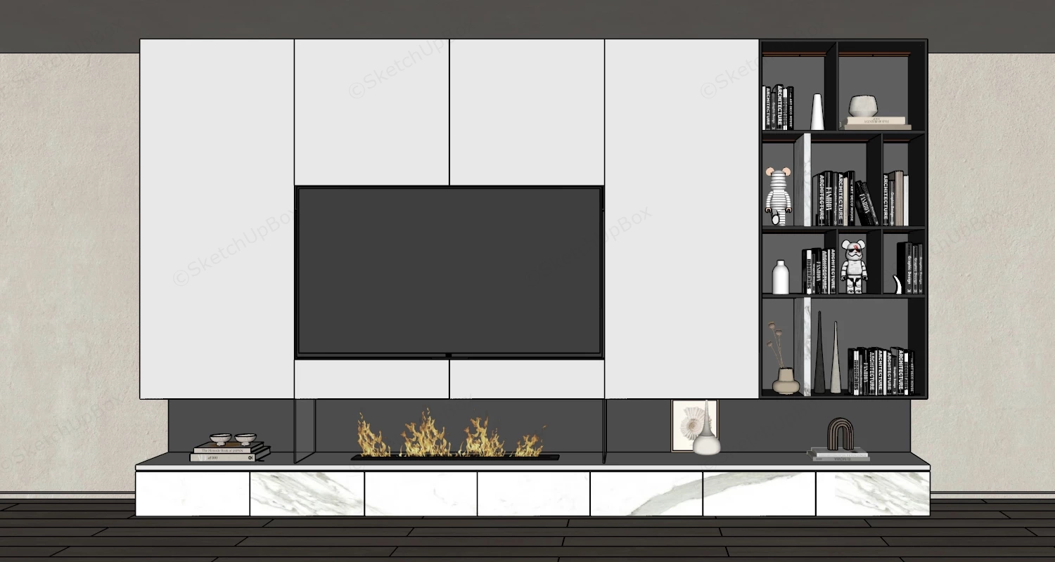 Modern Entertainment Wall Unit With Fireplace sketchup model preview - SketchupBox