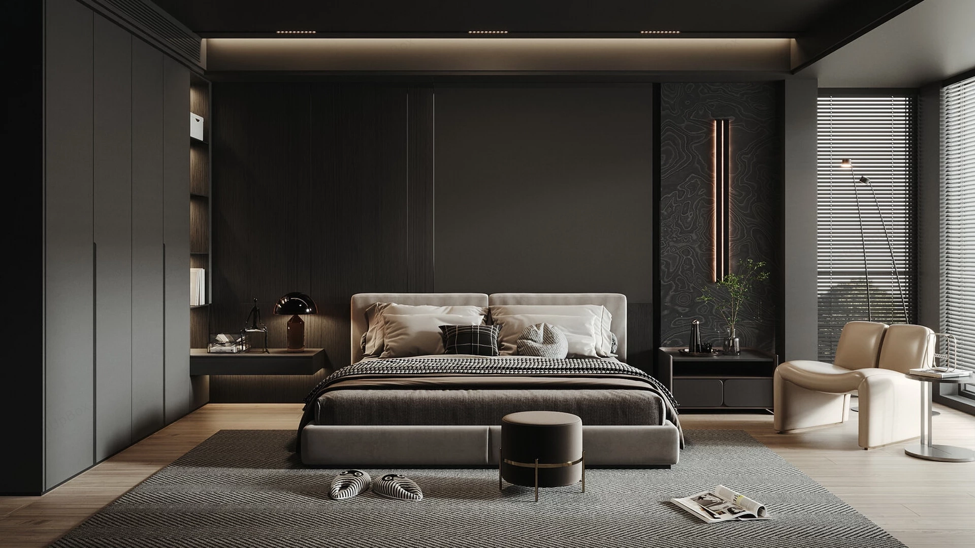 Masculine Black Bedroom sketchup model preview - SketchupBox