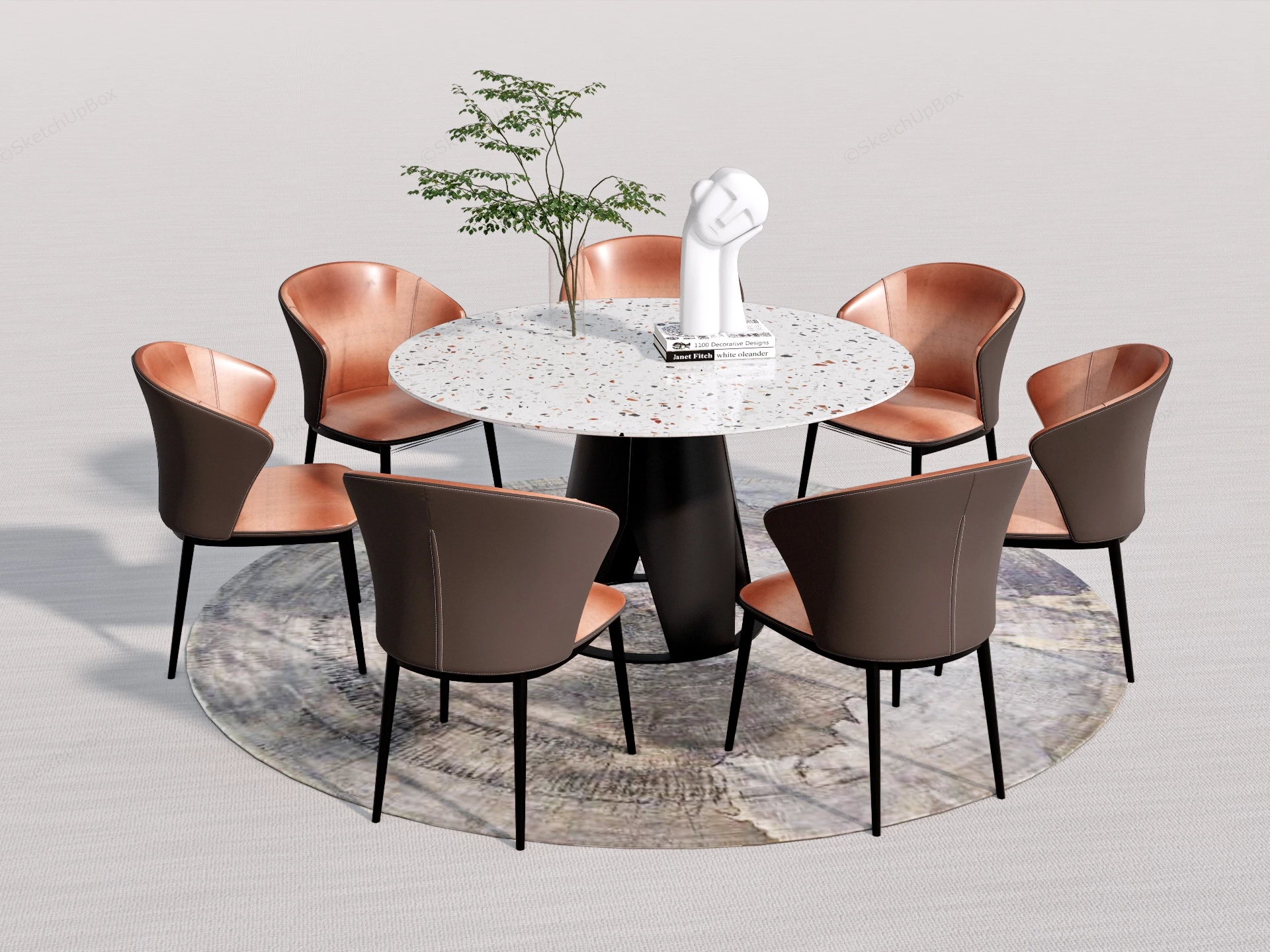 8 Piece Round Dining Table Set sketchup model preview - SketchupBox