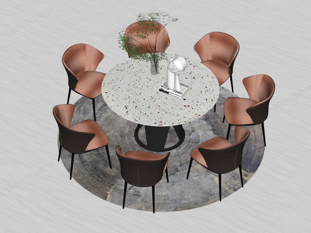 8 Piece Round Dining Table Set sketchup model preview - SketchupBox