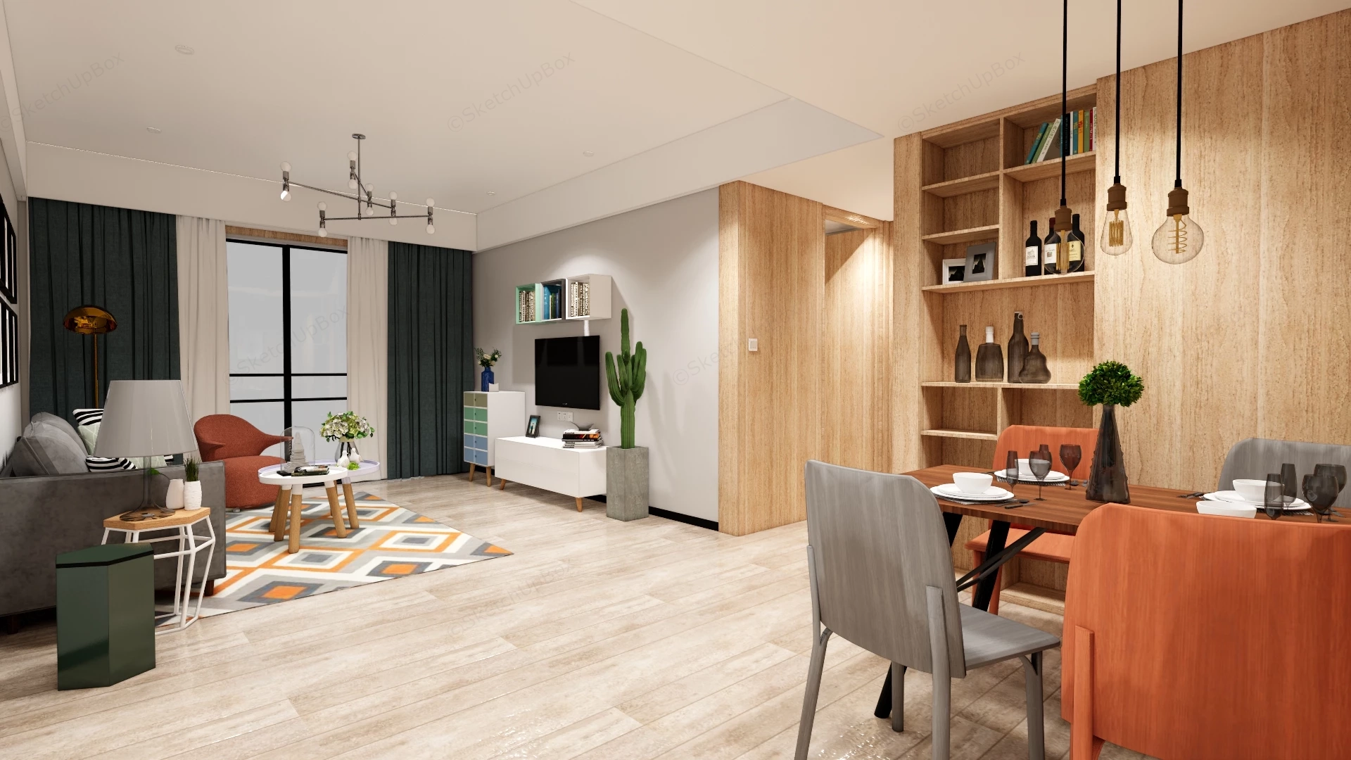 3 Bedroom Apartment Floor Plan sketchup model preview - SketchupBox