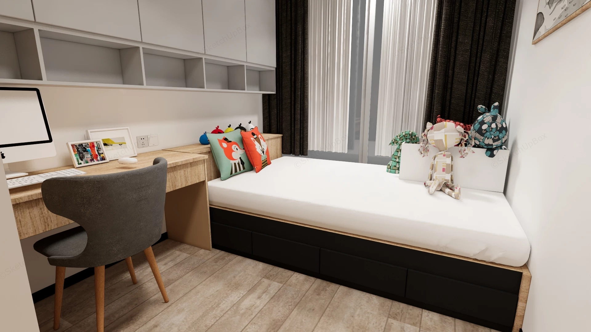 3 Bedroom Apartment Floor Plan sketchup model preview - SketchupBox