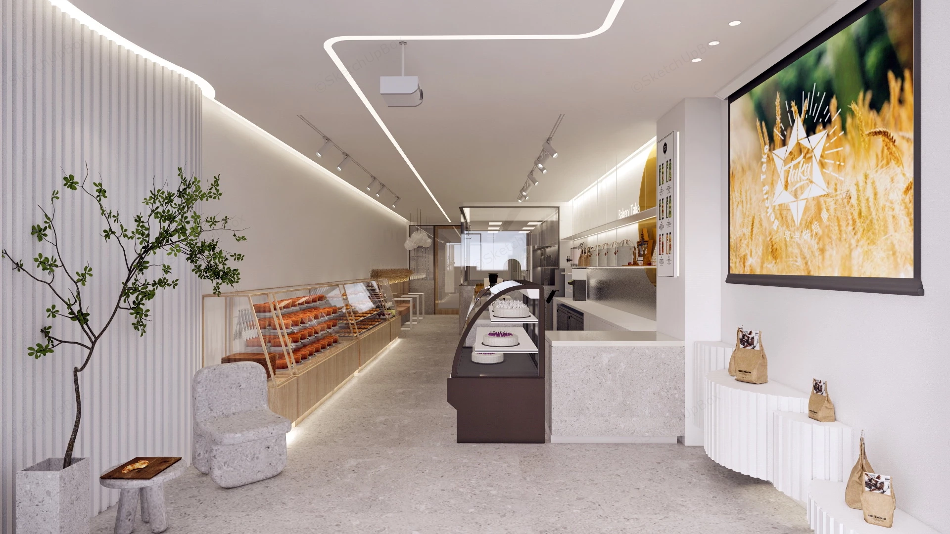 Narrow Bakery Interior Design sketchup model preview - SketchupBox
