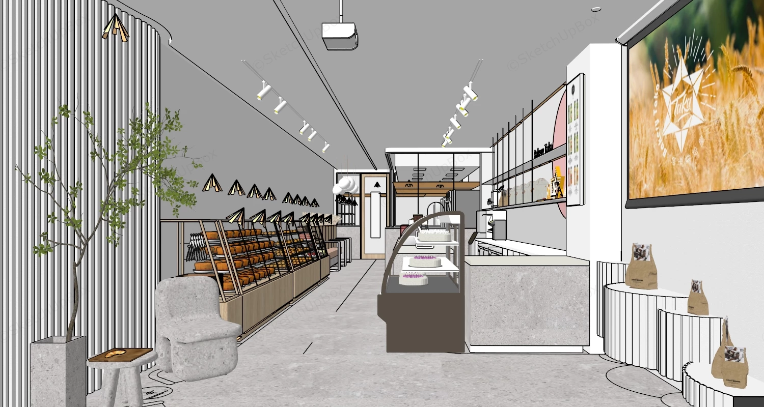Narrow Bakery Interior Design sketchup model preview - SketchupBox