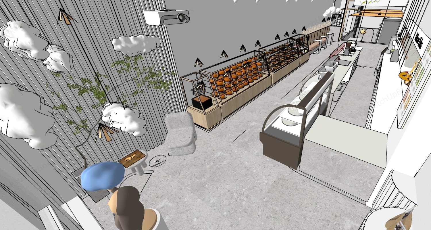 Narrow Bakery Interior Design sketchup model preview - SketchupBox
