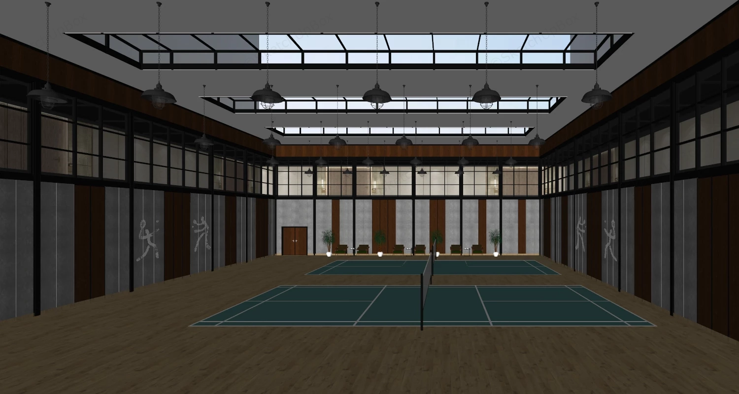 Indoor Badminton Court sketchup model preview - SketchupBox