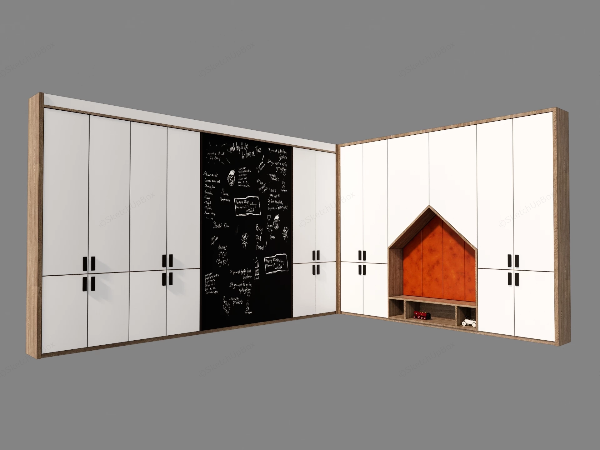 L Shaped Kids Wardrobe sketchup model preview - SketchupBox