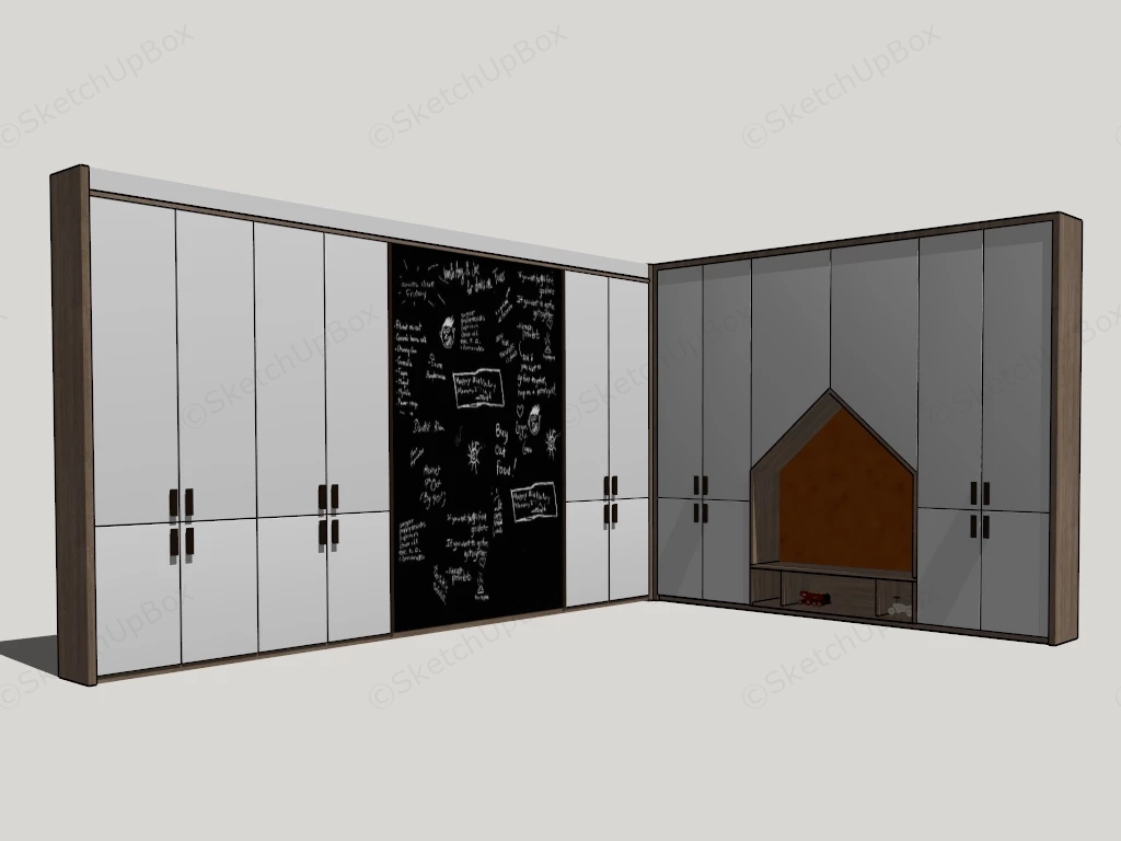 L Shaped Kids Wardrobe sketchup model preview - SketchupBox