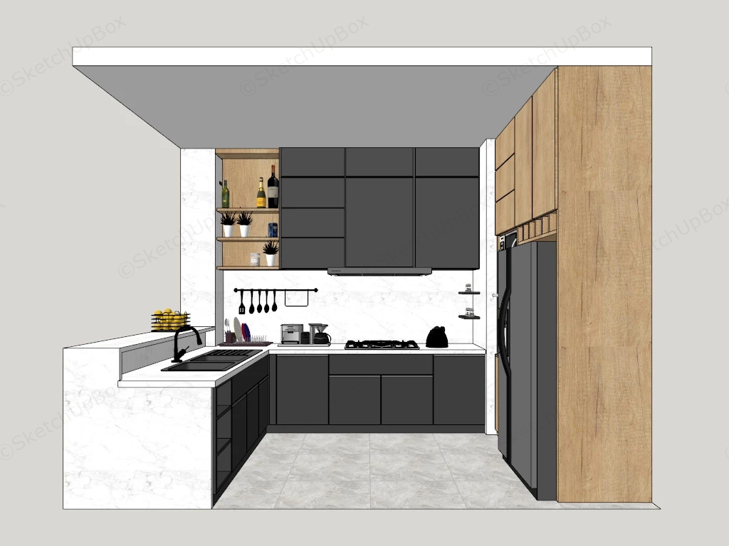 Small Kitchen U Shape Design sketchup model preview - SketchupBox