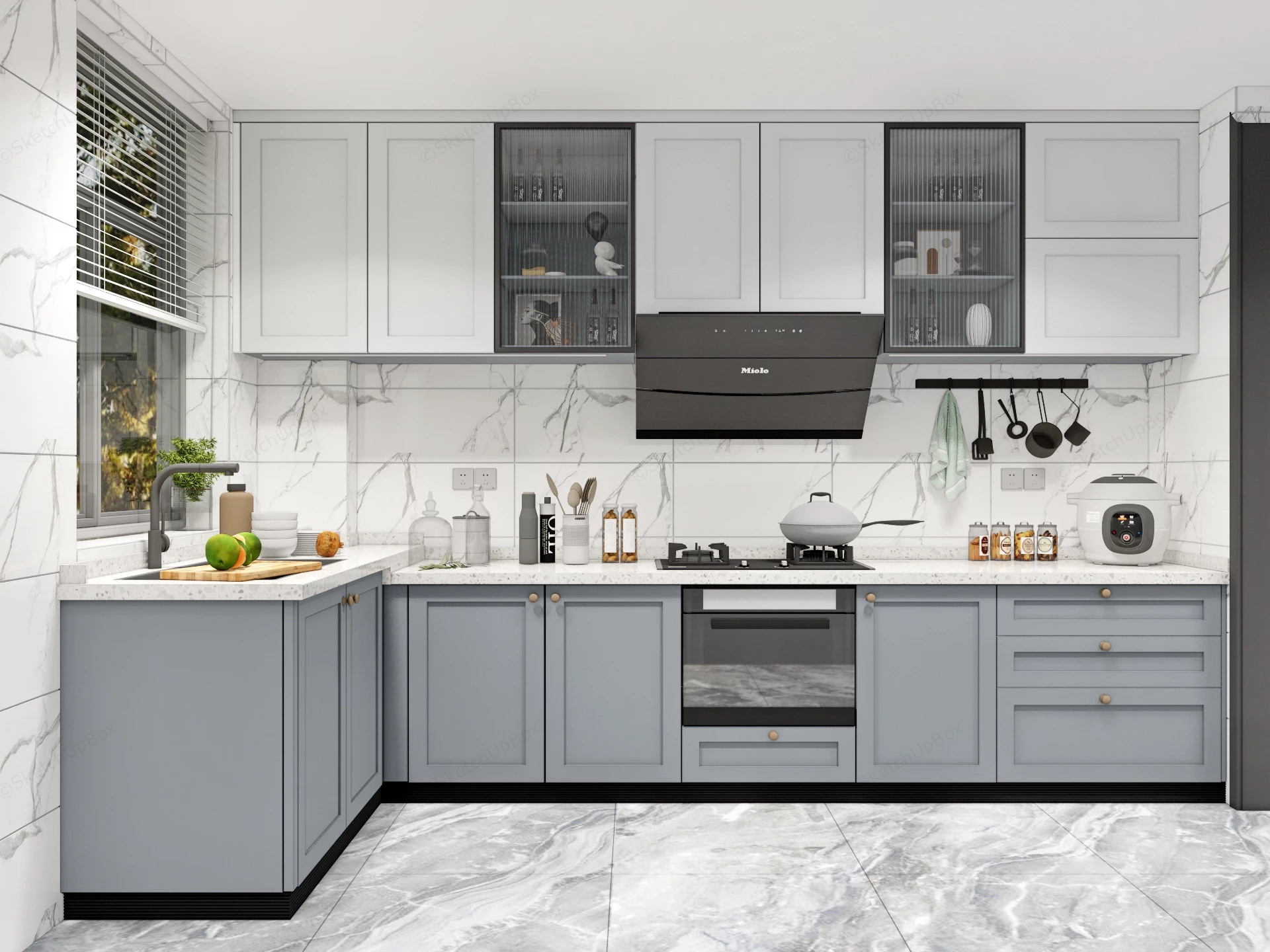 Blue And White Kitchen Design sketchup model preview - SketchupBox