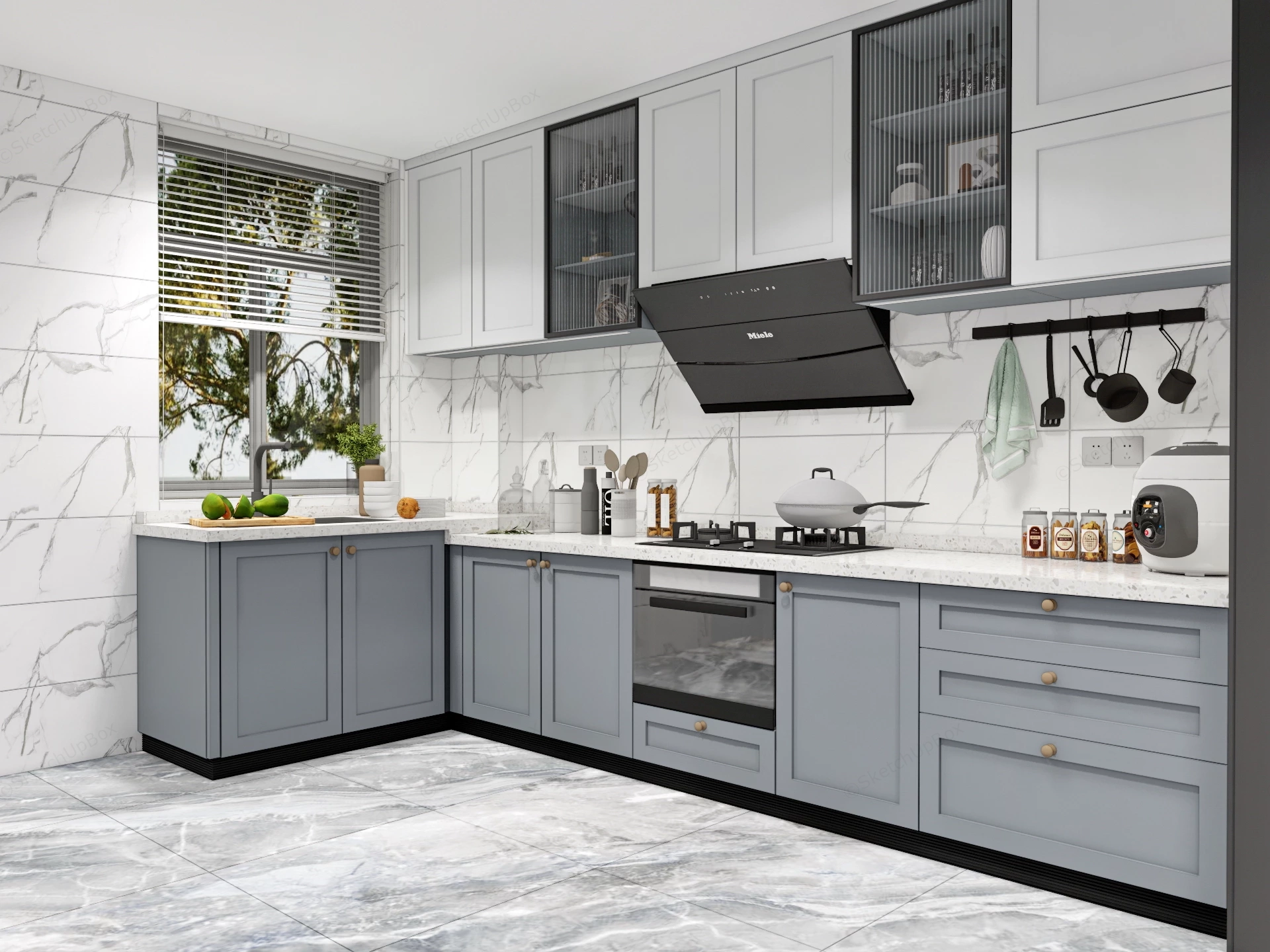 Blue And White Kitchen Design sketchup model preview - SketchupBox