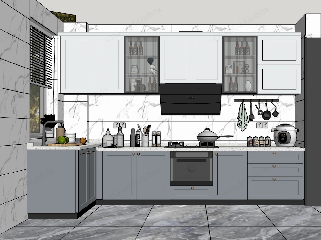 Blue And White Kitchen Design sketchup model preview - SketchupBox