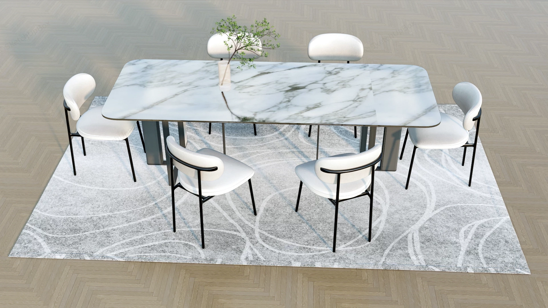 7 Piece Marble Dining Table Set sketchup model preview - SketchupBox