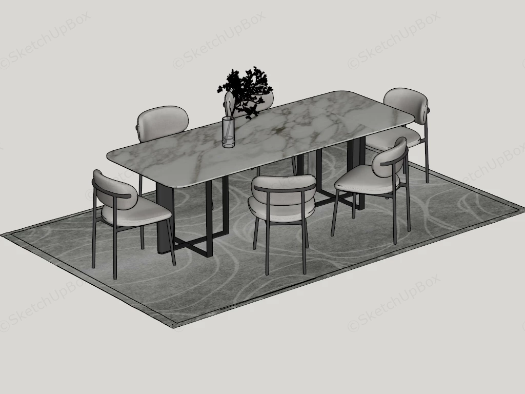 7 Piece Marble Dining Table Set sketchup model preview - SketchupBox