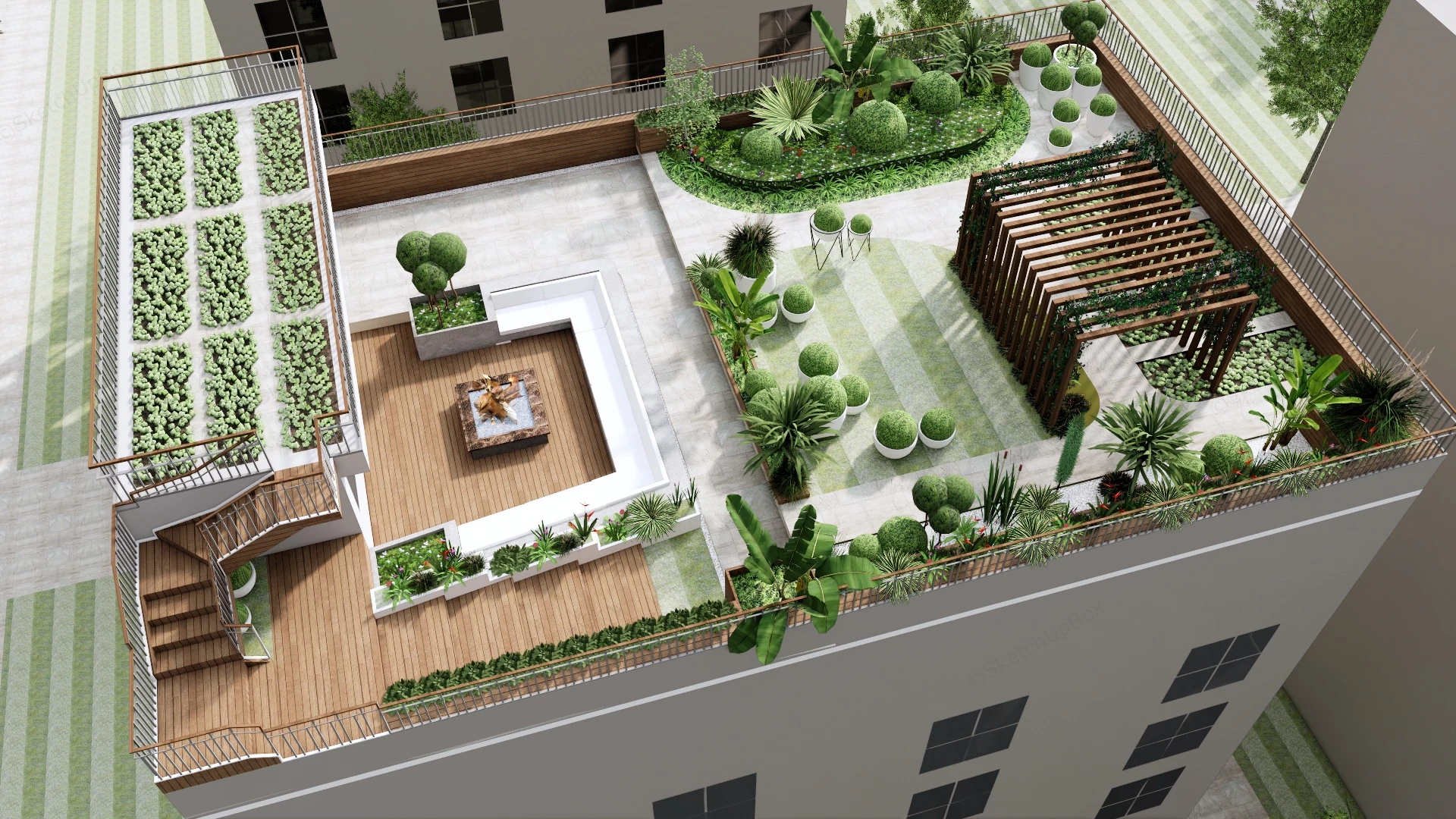 Rooftop Terrace Garden Design sketchup model preview - SketchupBox