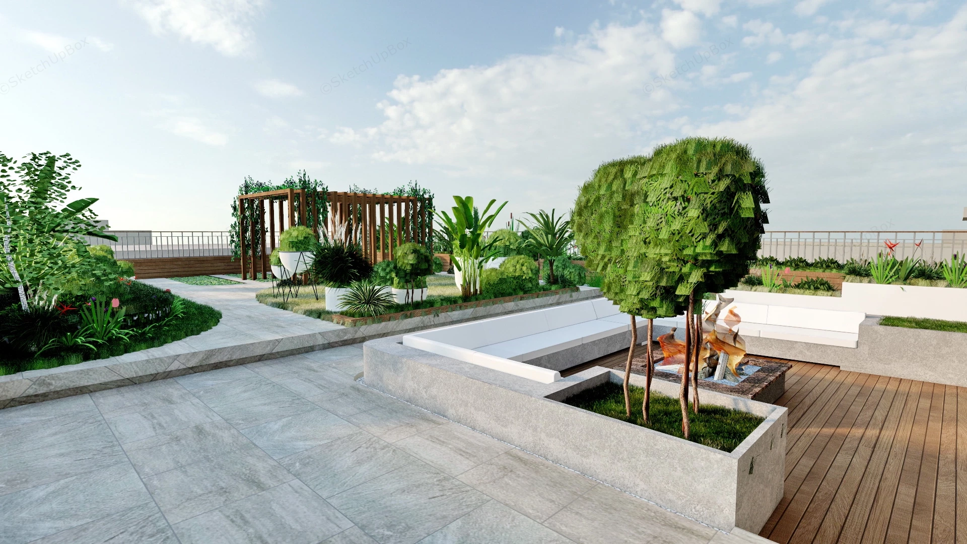 Rooftop Terrace Garden Design sketchup model preview - SketchupBox
