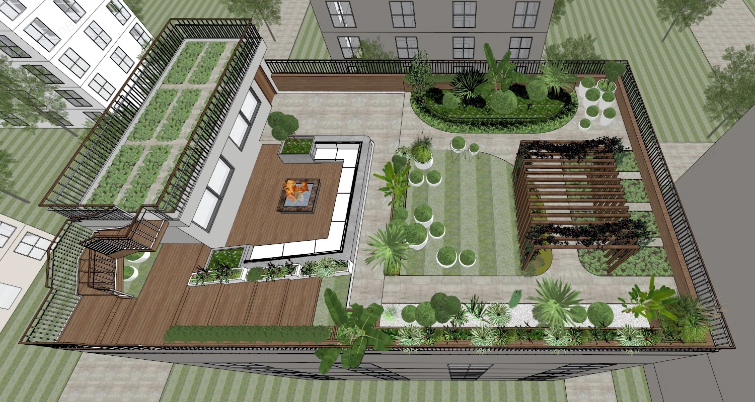 Rooftop Terrace Garden Design sketchup model preview - SketchupBox