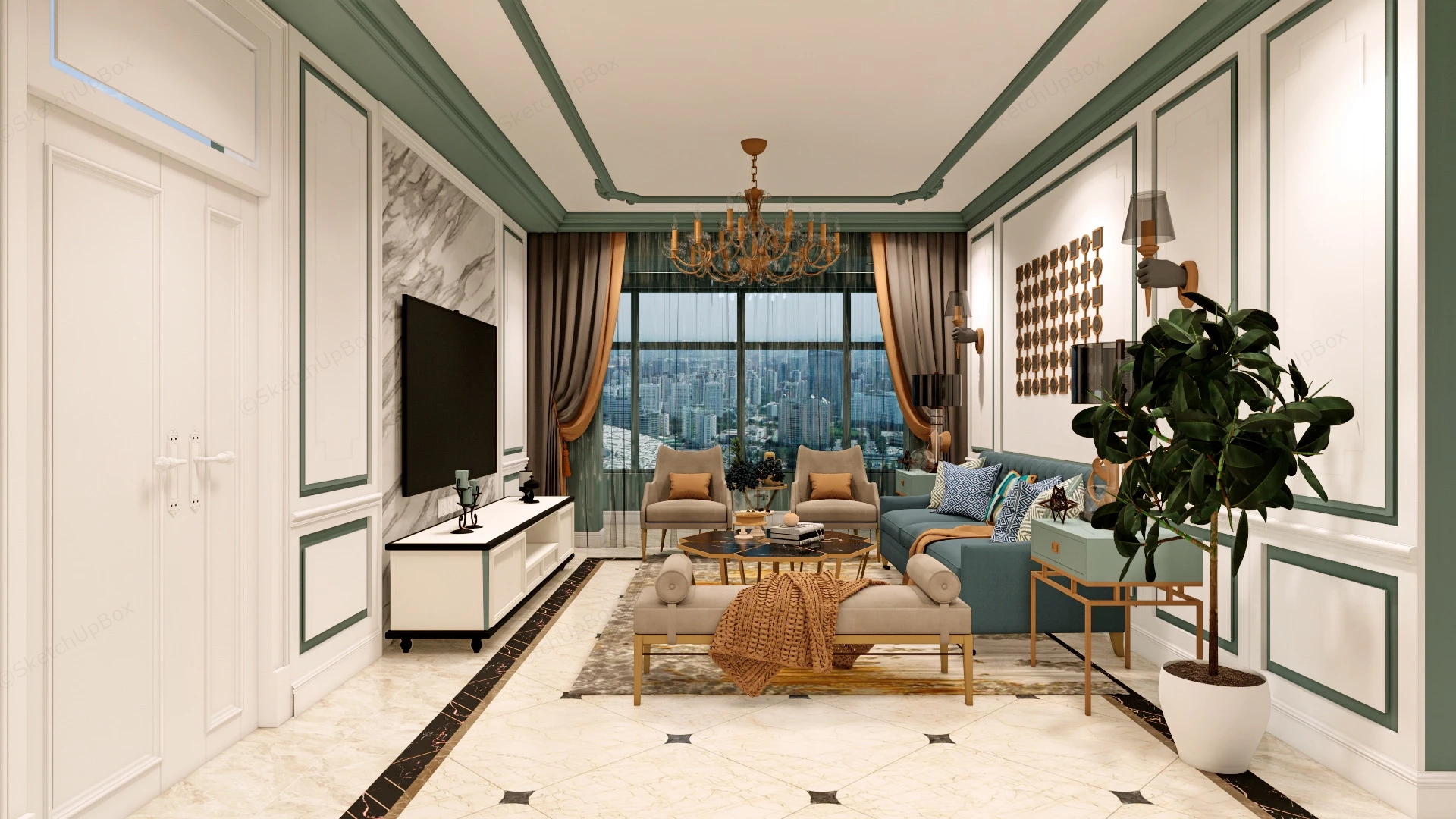 Mid Century Modern Small Living Room sketchup model preview - SketchupBox