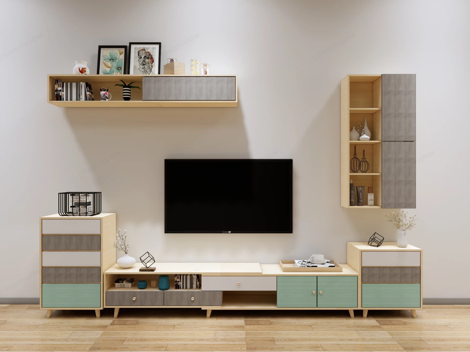 Coastal Style Tv Wall Unit sketchup model preview - SketchupBox
