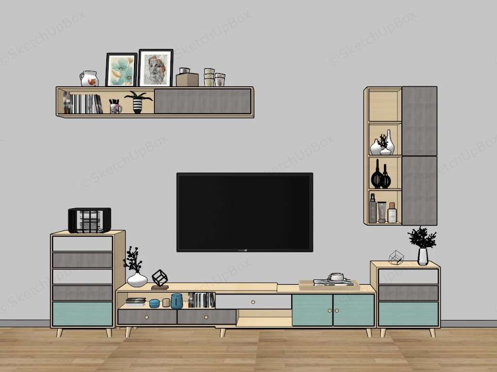 Coastal Style Tv Wall Unit sketchup model preview - SketchupBox