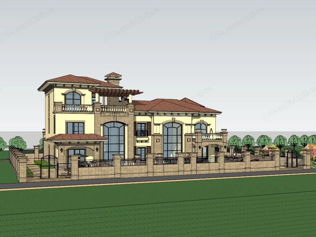 Spanish Style Duplex House sketchup model preview - SketchupBox