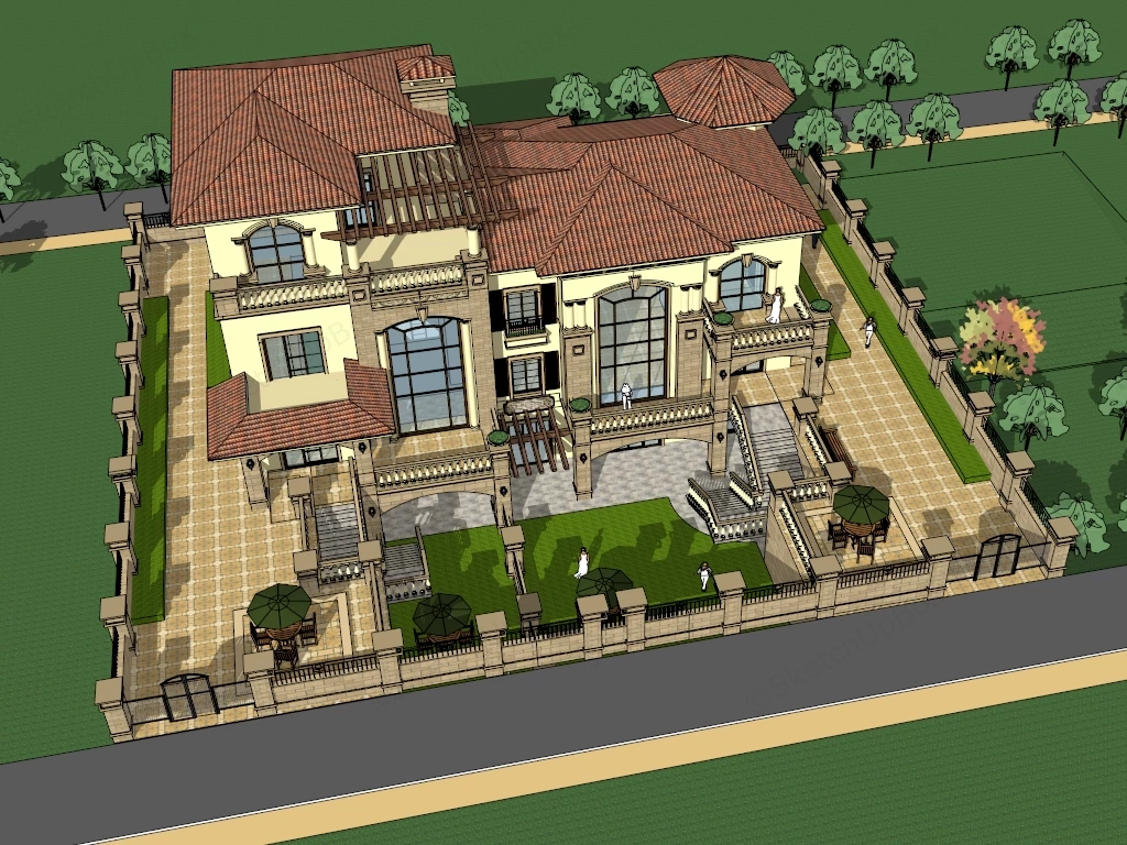Spanish Style Duplex House sketchup model preview - SketchupBox