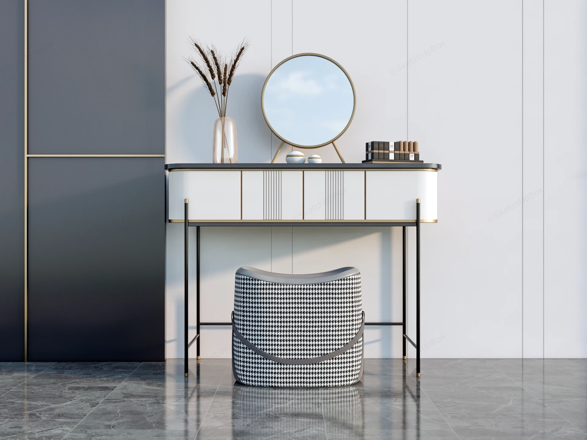 Mirrored Dressing Table Set sketchup model preview - SketchupBox