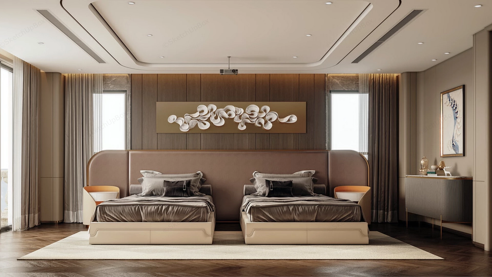Luxury Twin Bedroom Design sketchup model preview - SketchupBox