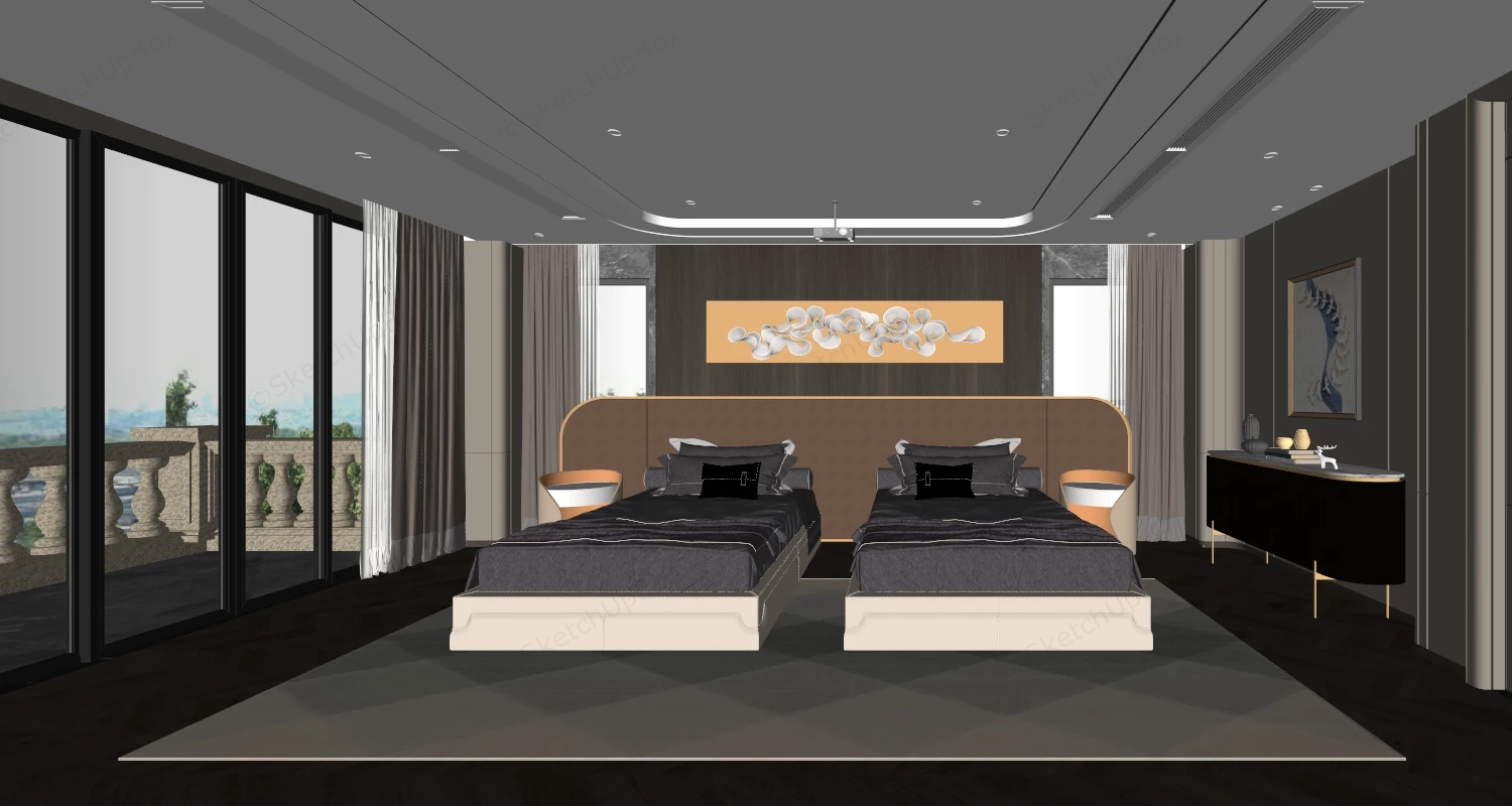 Luxury Twin Bedroom Design sketchup model preview - SketchupBox